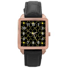 Yellow Flowers Rose Gold Leather Watch  by Valentinaart