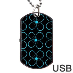 Blue Flowers Dog Tag Usb Flash (one Side)