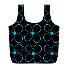 Blue Flowers Full Print Recycle Bags (l)  by Valentinaart