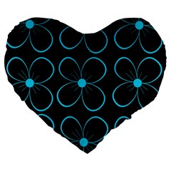 Blue Flowers Large 19  Premium Flano Heart Shape Cushions by Valentinaart