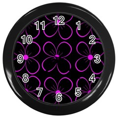 Purple Floral Pattern Wall Clocks (black) by Valentinaart