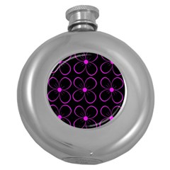 Purple Floral Pattern Round Hip Flask (5 Oz) by Valentinaart