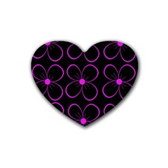 Purple Floral Pattern Rubber Coaster (heart)  by Valentinaart