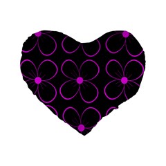 Purple Floral Pattern Standard 16  Premium Heart Shape Cushions by Valentinaart