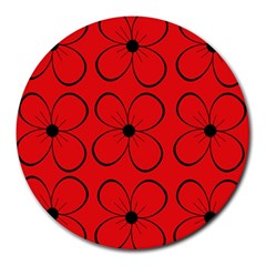 Red Floral Pattern Round Mousepads by Valentinaart