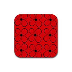 Red Floral Pattern Rubber Coaster (square)  by Valentinaart