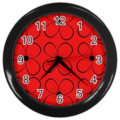 Red Floral Pattern Wall Clocks (black) by Valentinaart