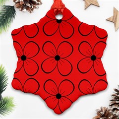 Red Floral Pattern Snowflake Ornament (2-side)