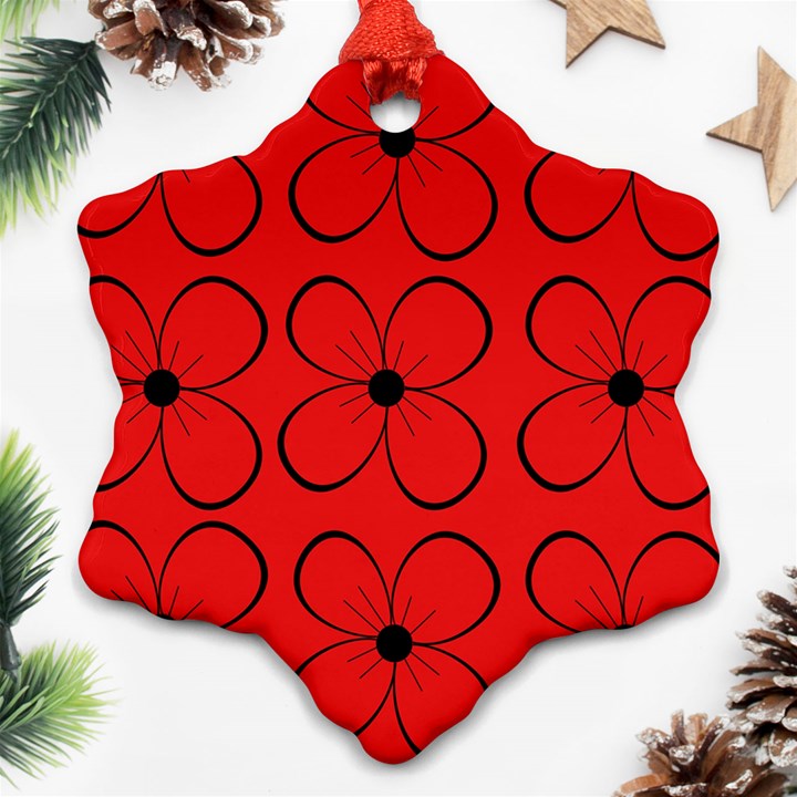 Red floral pattern Snowflake Ornament (2-Side)