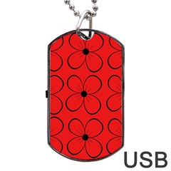 Red Floral Pattern Dog Tag Usb Flash (two Sides) 