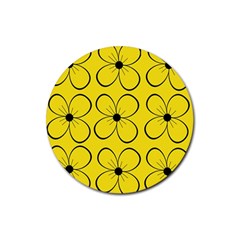 Yellow Floral Pattern Rubber Coaster (round)  by Valentinaart