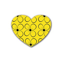 Yellow Floral Pattern Heart Coaster (4 Pack)  by Valentinaart