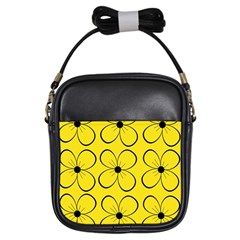 Yellow Floral Pattern Girls Sling Bags by Valentinaart