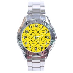 Yellow Floral Pattern Stainless Steel Analogue Watch by Valentinaart