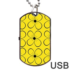 Yellow Floral Pattern Dog Tag Usb Flash (one Side)