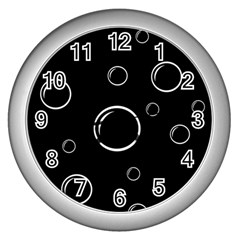 Black And White Bubbles Wall Clocks (silver)  by Valentinaart