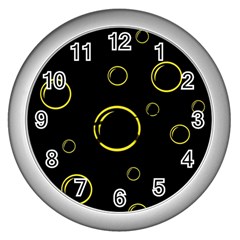 Yellow Bubbles Wall Clocks (silver)  by Valentinaart