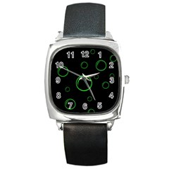 Green Buubles Pattern Square Metal Watch by Valentinaart