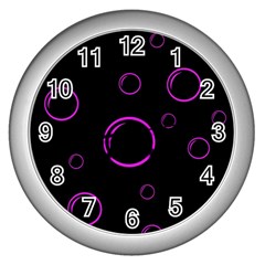 Purple Bubbles  Wall Clocks (silver)  by Valentinaart