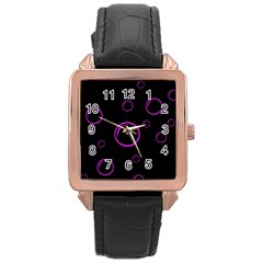 Purple Bubbles  Rose Gold Leather Watch  by Valentinaart