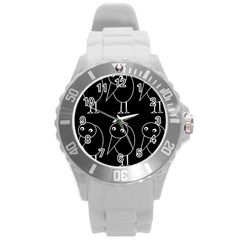 Black And White Birds Round Plastic Sport Watch (l) by Valentinaart