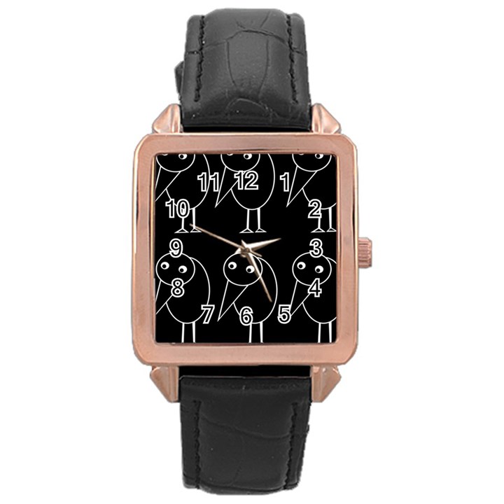 Black and white birds Rose Gold Leather Watch 