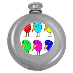 Colorful Birds Round Hip Flask (5 Oz) by Valentinaart