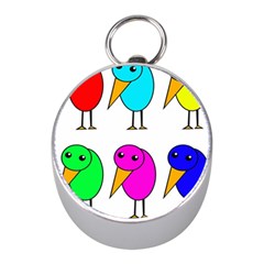 Colorful Birds Mini Silver Compasses