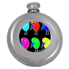 Colorful Birds Round Hip Flask (5 Oz) by Valentinaart