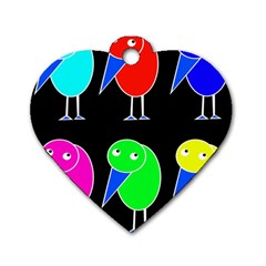 Colorful Birds Dog Tag Heart (two Sides) by Valentinaart