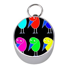 Colorful Birds Mini Silver Compasses by Valentinaart