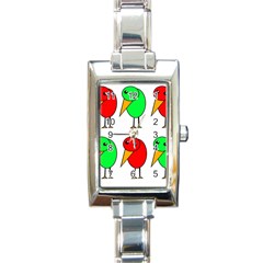 Green And Red Birds Rectangle Italian Charm Watch by Valentinaart