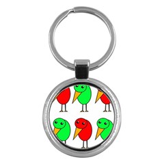 Green And Red Birds Key Chains (round)  by Valentinaart