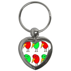 Green And Red Birds Key Chains (heart)  by Valentinaart