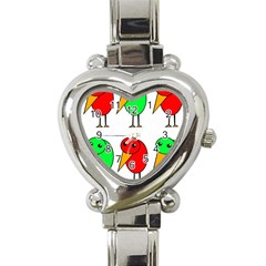 Green And Red Birds Heart Italian Charm Watch by Valentinaart