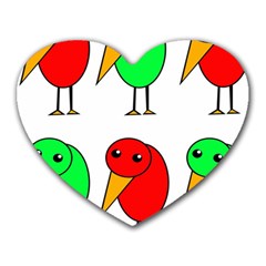 Green And Red Birds Heart Mousepads by Valentinaart