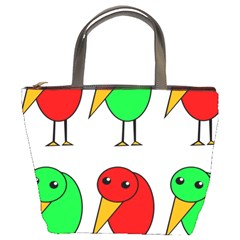 Green And Red Birds Bucket Bags by Valentinaart