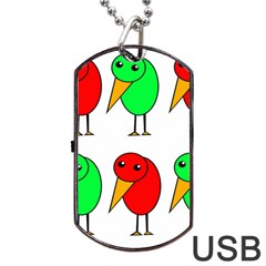 Green And Red Birds Dog Tag Usb Flash (one Side) by Valentinaart