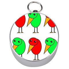 Green And Red Birds Silver Compasses by Valentinaart