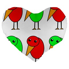 Green And Red Birds Large 19  Premium Flano Heart Shape Cushions by Valentinaart