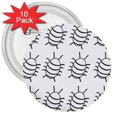 White Bug Pattern 3  Buttons (10 Pack)  by Valentinaart