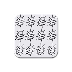 White bug pattern Rubber Square Coaster (4 pack) 