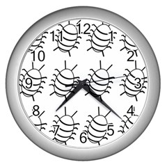 White bug pattern Wall Clocks (Silver) 