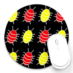 Red And Yellow Bugs Pattern Round Mousepads by Valentinaart