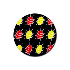 Red And Yellow Bugs Pattern Rubber Coaster (round)  by Valentinaart