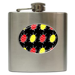 Red And Yellow Bugs Pattern Hip Flask (6 Oz) by Valentinaart