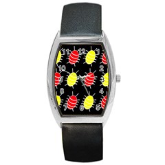 Red And Yellow Bugs Pattern Barrel Style Metal Watch by Valentinaart