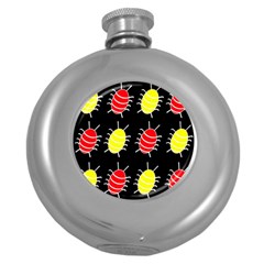 Red And Yellow Bugs Pattern Round Hip Flask (5 Oz) by Valentinaart