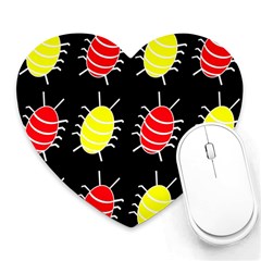 Red And Yellow Bugs Pattern Heart Mousepads by Valentinaart