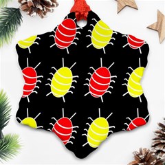 Red And Yellow Bugs Pattern Snowflake Ornament (2-side) by Valentinaart